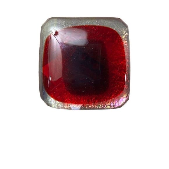 Mid Century Red Murano Glass Square Modernist Vintage Brooch Pin - Picture 2 of 5